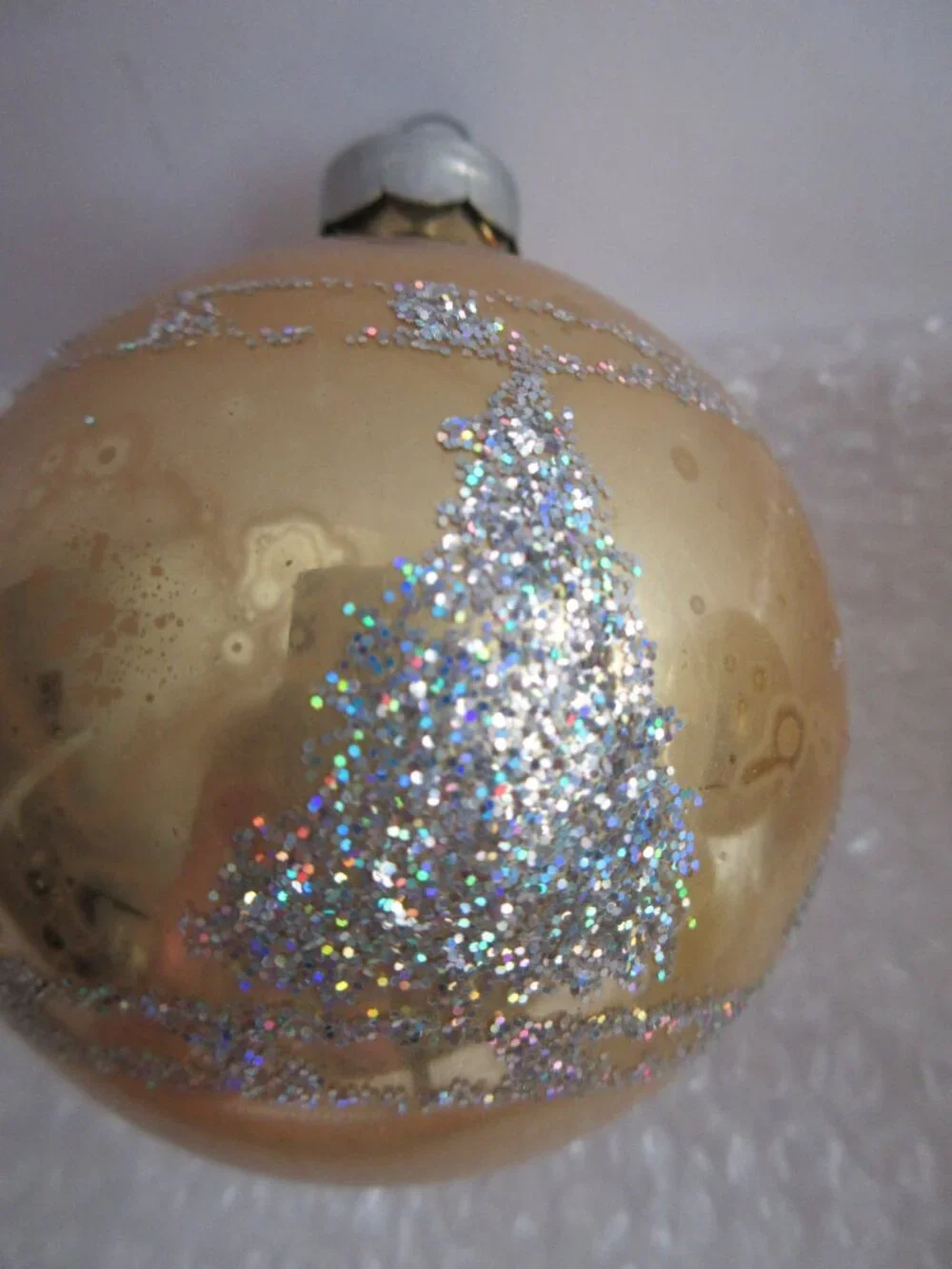Glass Christmas Ornaments Vintage Made in USA Glitter Stencil & Solids Lot of 4